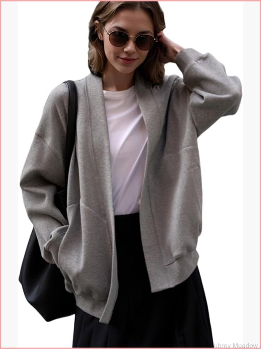 Oversized Athletic Sweatshirt Blazer with Pockets Open Front Cardigan